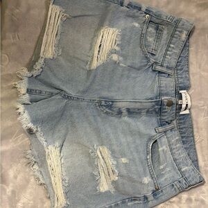 Fashion Nova Light Blue Ripped Jean Shorts